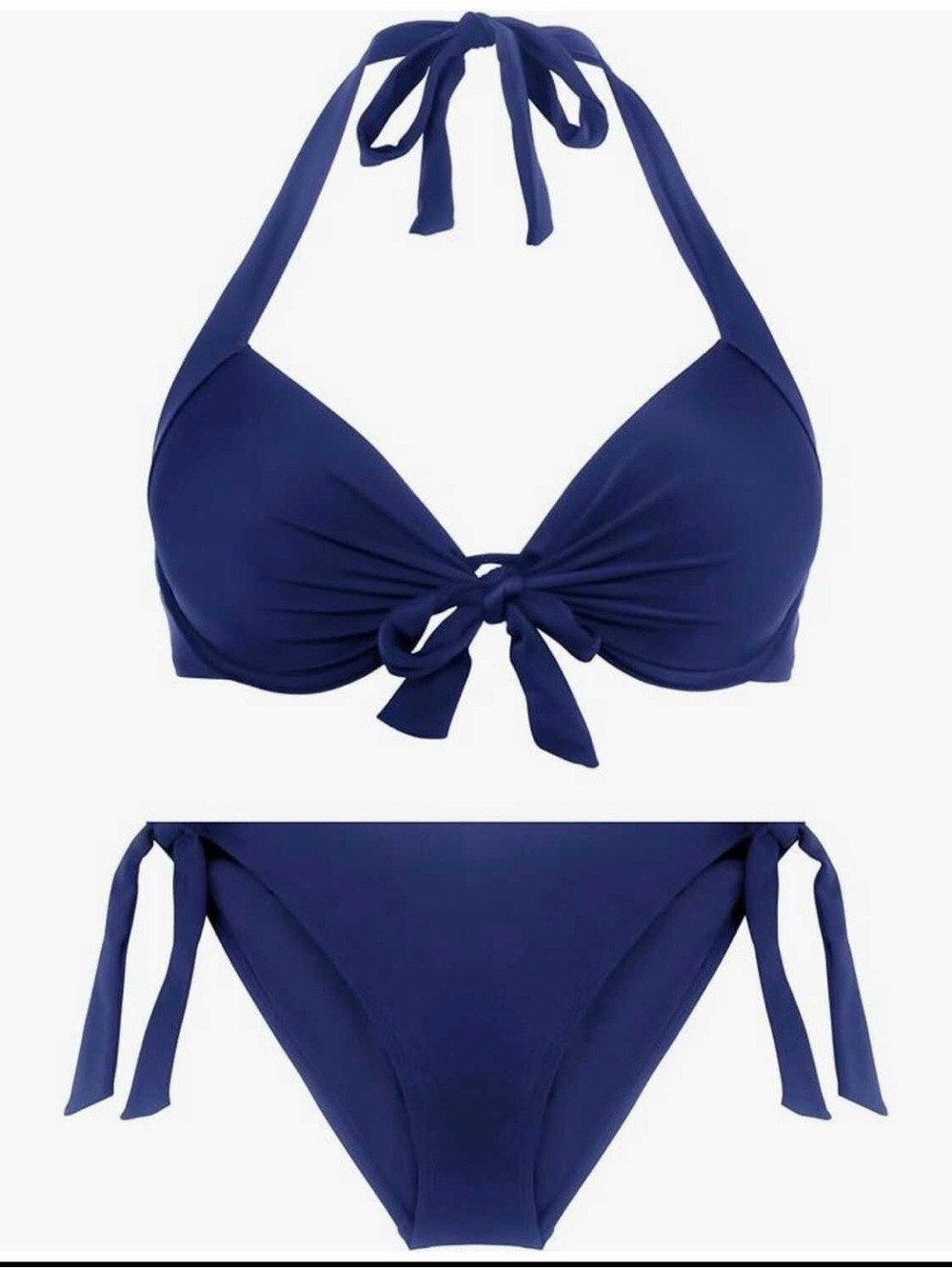Navy Tie-Front Halter Bikini Set